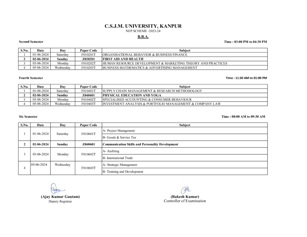 CSJMU Exam Scheme 2024: सीएसजेएमयू ने जारी किया सम सेमेस्टर परीक्षा ...